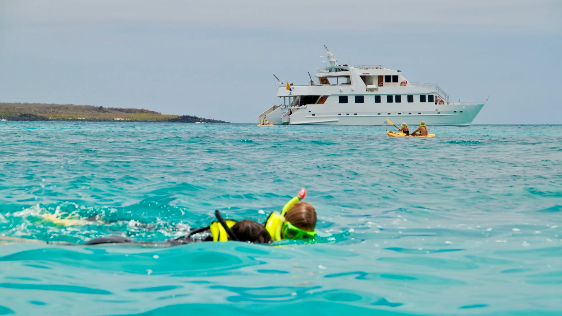 Galapagos Islands cruise expedition with sea lions and volcanic landscape